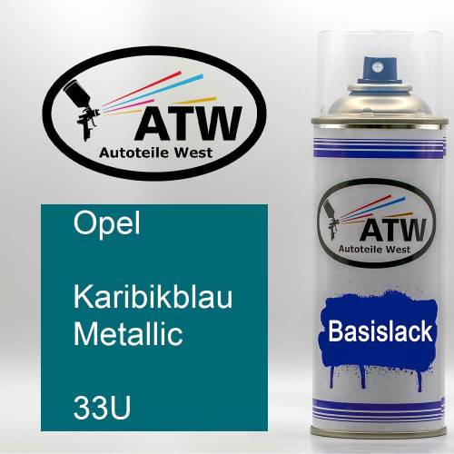 Opel, Karibikblau Metallic, 33U: 400ml Sprühdose, von ATW Autoteile West.